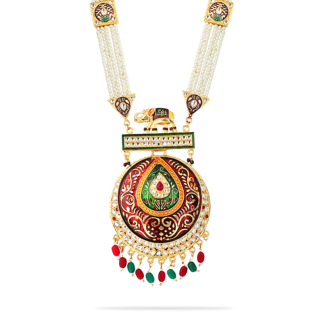 Rajputi Rajasthani Design Pearl Peacock Necklace Set Ranihaar