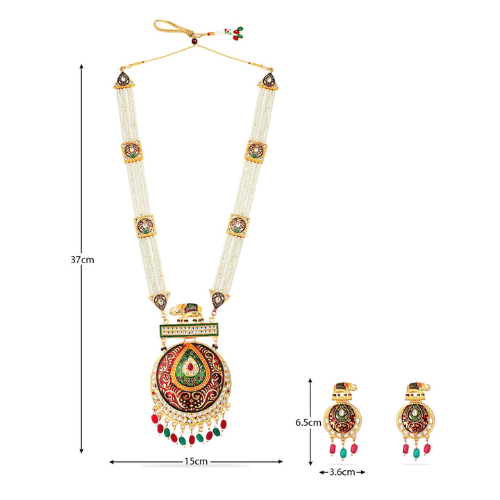 Rajputi Rajasthani Design Pearl Peacock Necklace Set Ranihaar