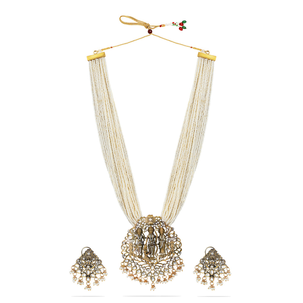 Victorian Style Long Ram Sita Laxman Ji Pendant Necklace Set by Tanaira