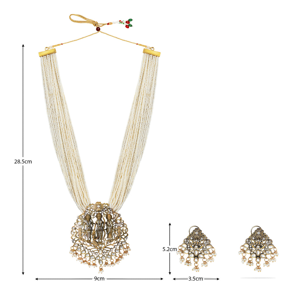 Victorian Style Long Ram Sita Laxman Ji Pendant Necklace Set by Tanaira