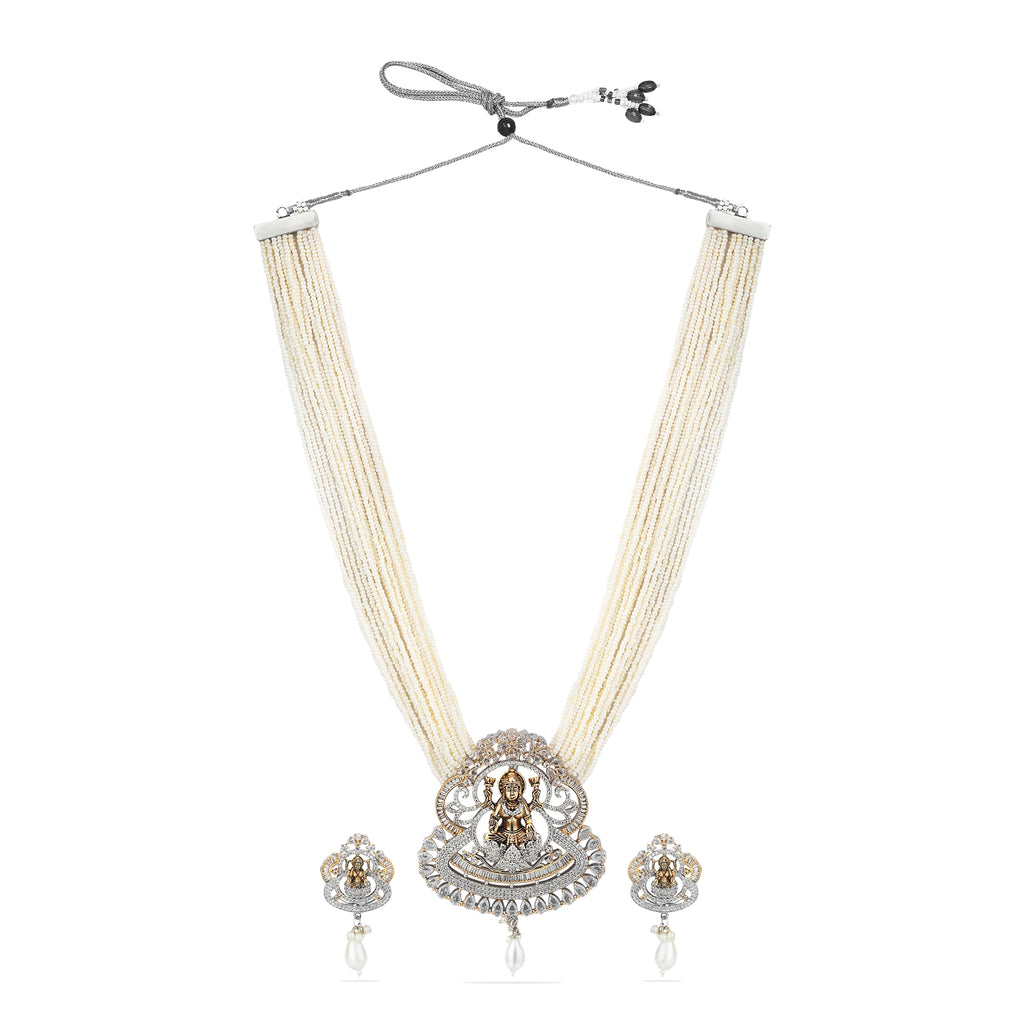 Exclusive Uncut Goddess American Diamond  Pearl Beads Necklace by TANAIRA