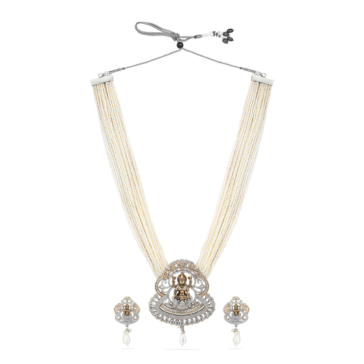 Exclusive Uncut Goddess American Diamond  Pearl Beads Necklace by TANAIRA