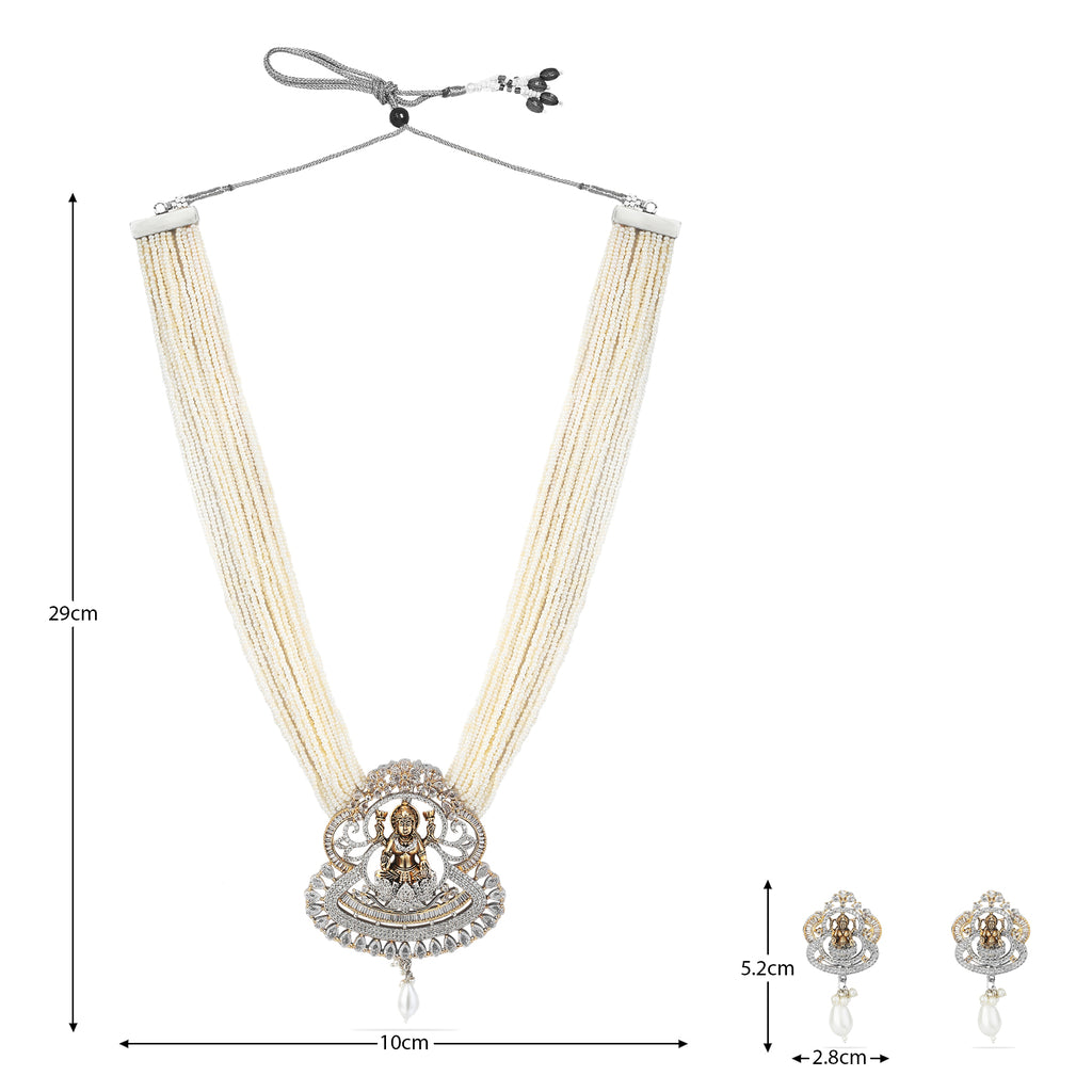 Exclusive Uncut Goddess American Diamond  Pearl Beads Necklace by TANAIRA