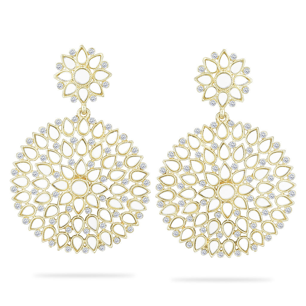 Mirror Studded Round Gold Earrrings