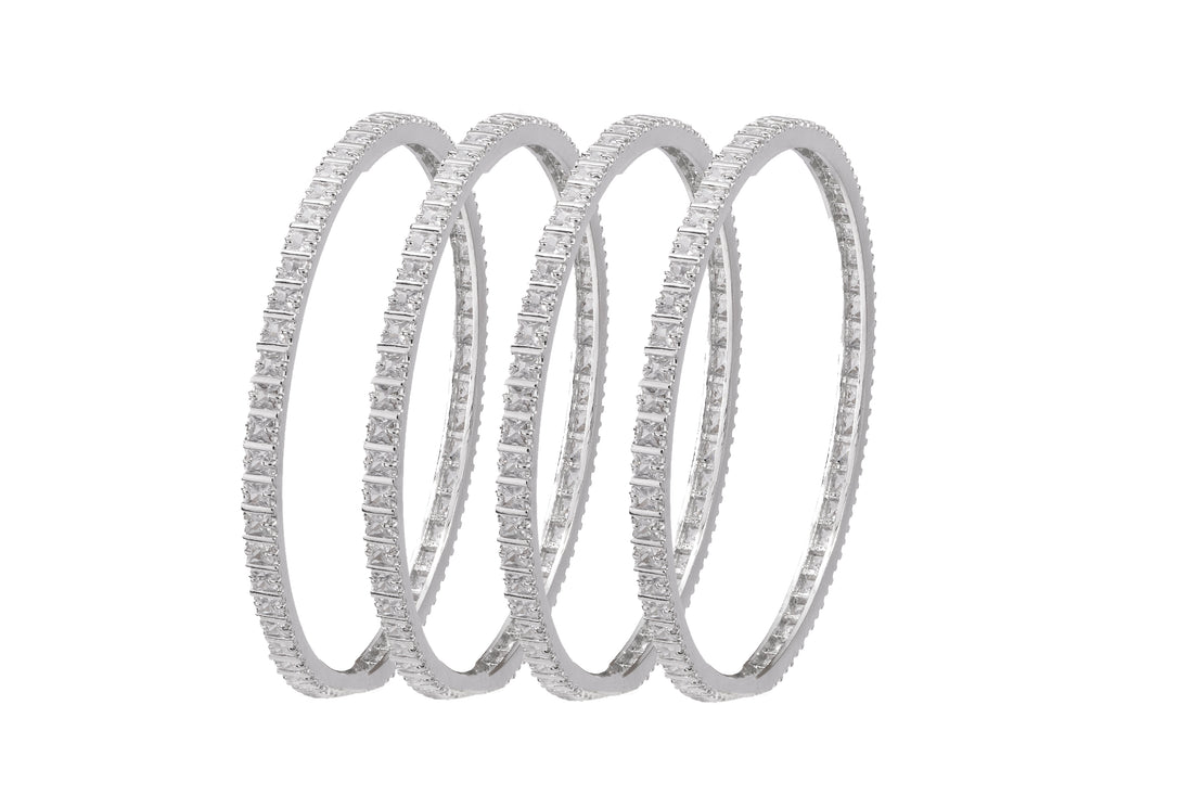 Set of 4 Silver-Plated Handcrafted AD Bangles