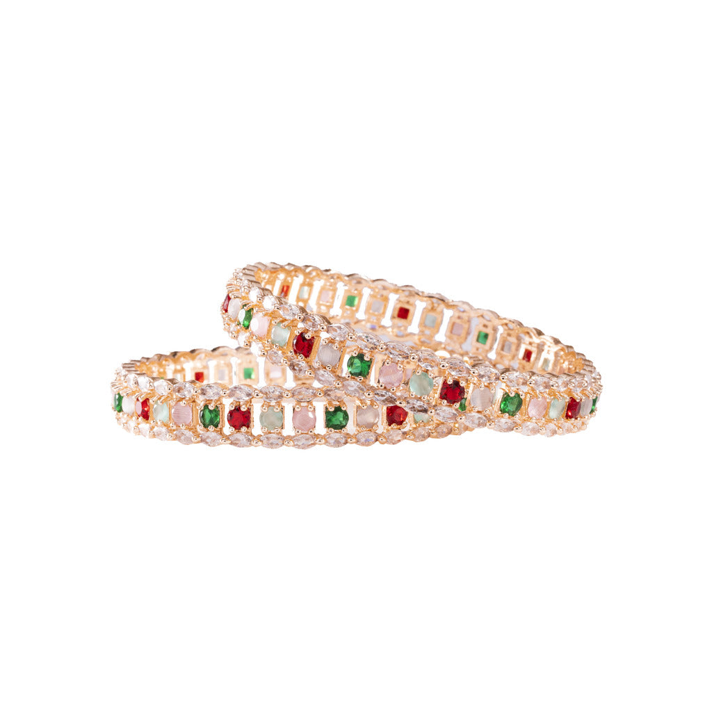 Set of 2 22K Rose Gold-Plated CZ Studded Bangles