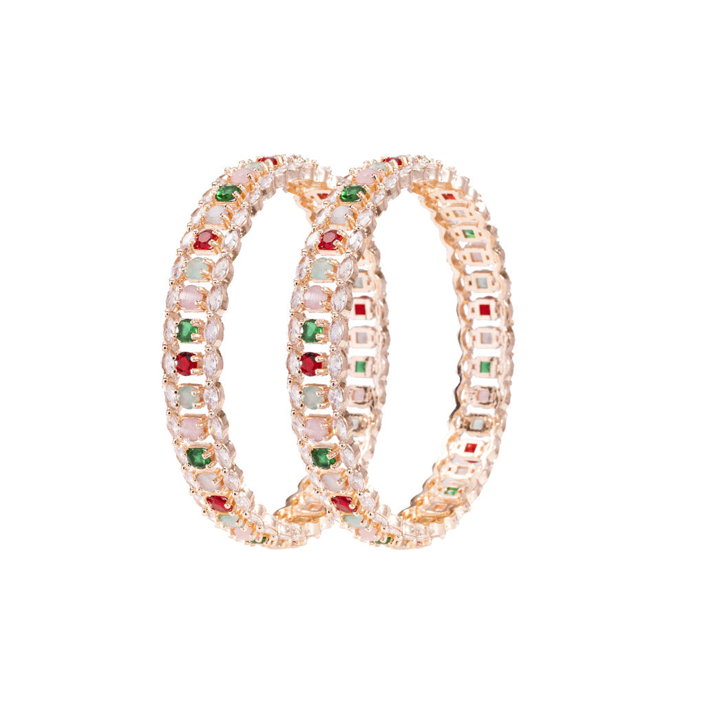 Set of 2 22K Rose Gold-Plated CZ Studded Bangles