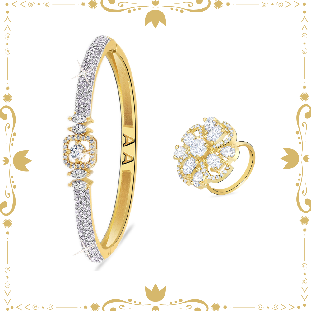 Gold-Plated AD Cocktail Ring & Dainty Zirconia Bracelet