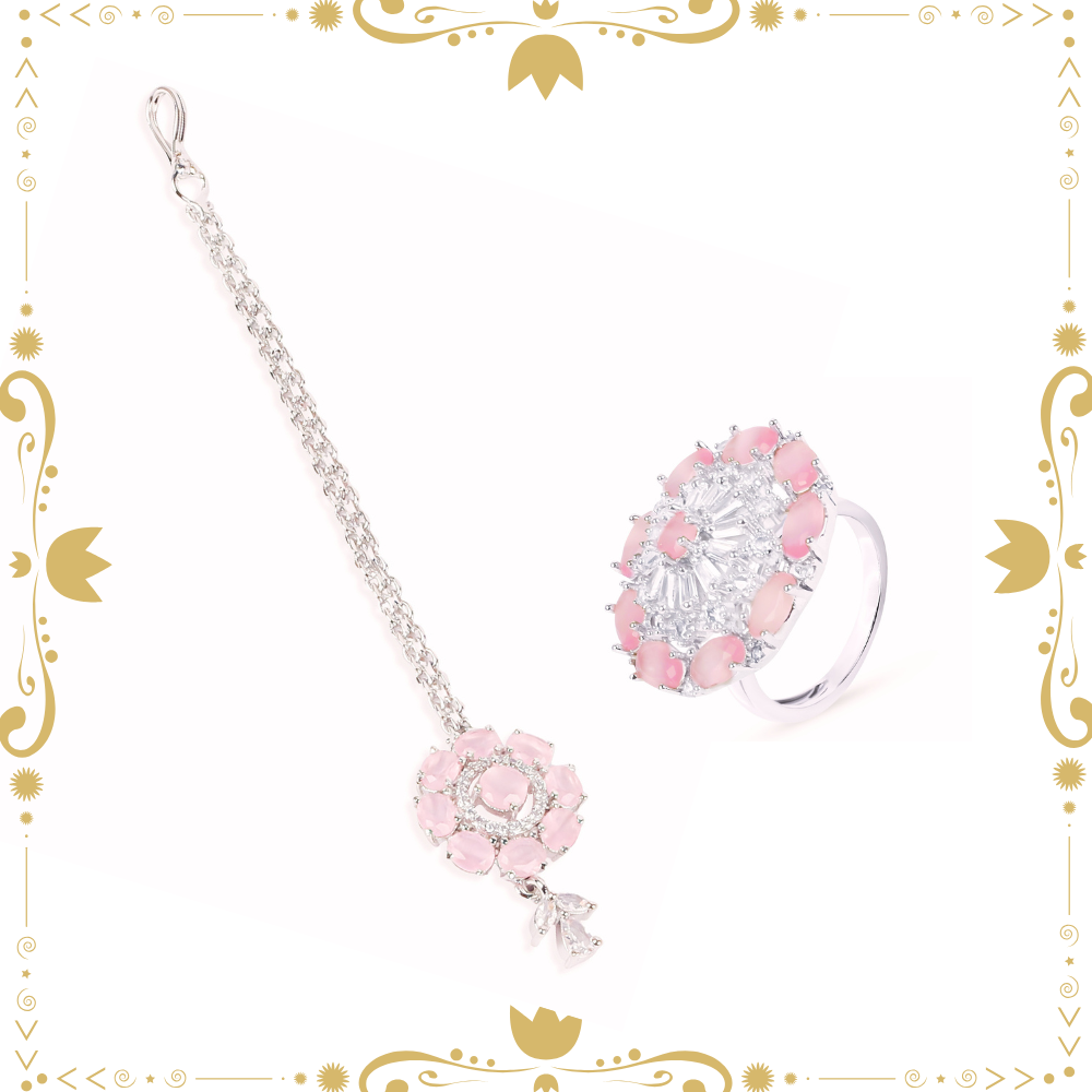 Pretty in Pink Combo: Silver Plated Baby Pink AD Cocktail Ring & Elegant Pink CZ Studded Ring