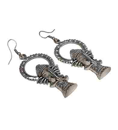 Oxidized Silver Ganesh Dangle Earrings