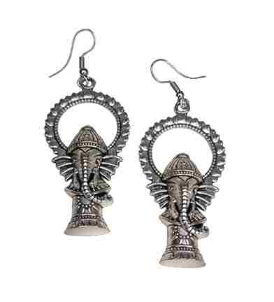 Oxidized Silver Ganesh Dangle Earrings
