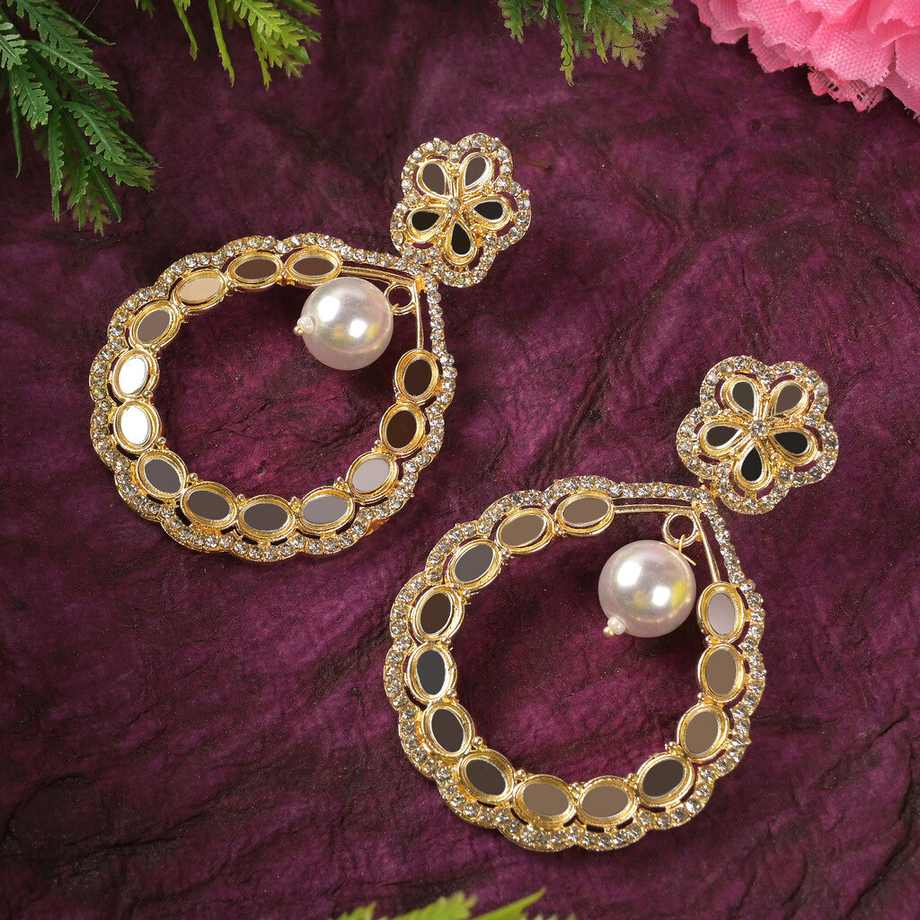 Gold Finish Pearl & Beads Earrings