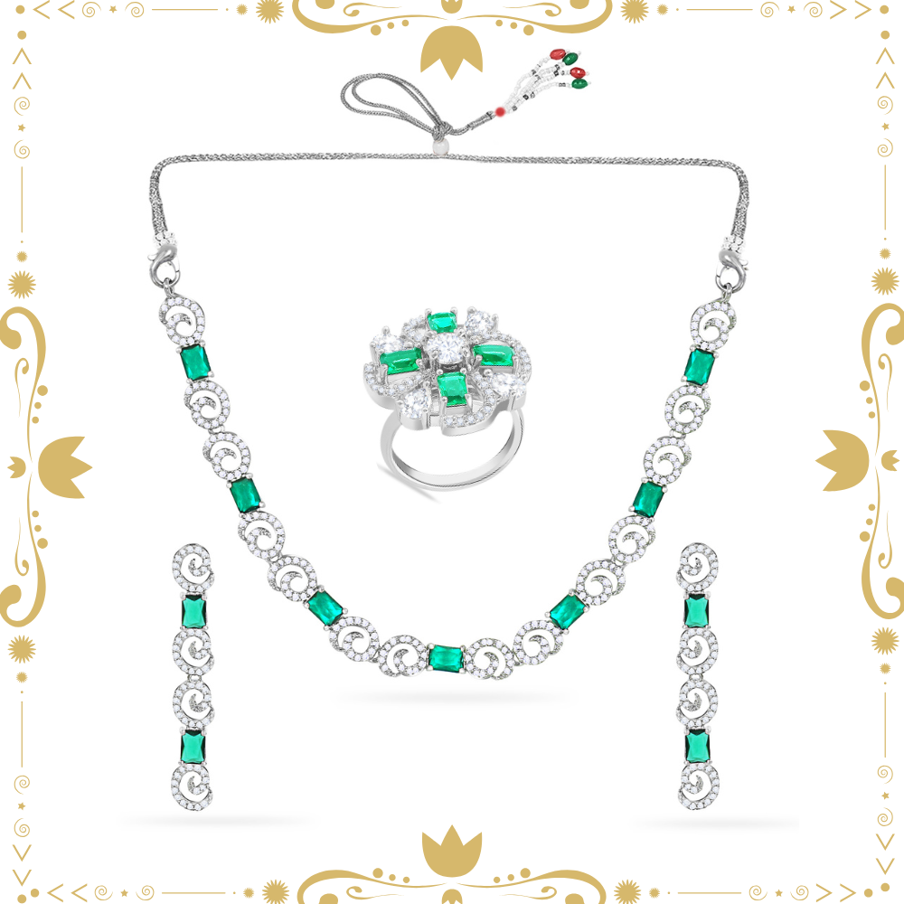 Classic Flower Ring & Silver Gleam Necklace Set