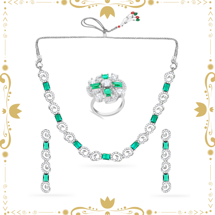 Classic Flower Ring & Silver Gleam Necklace Set