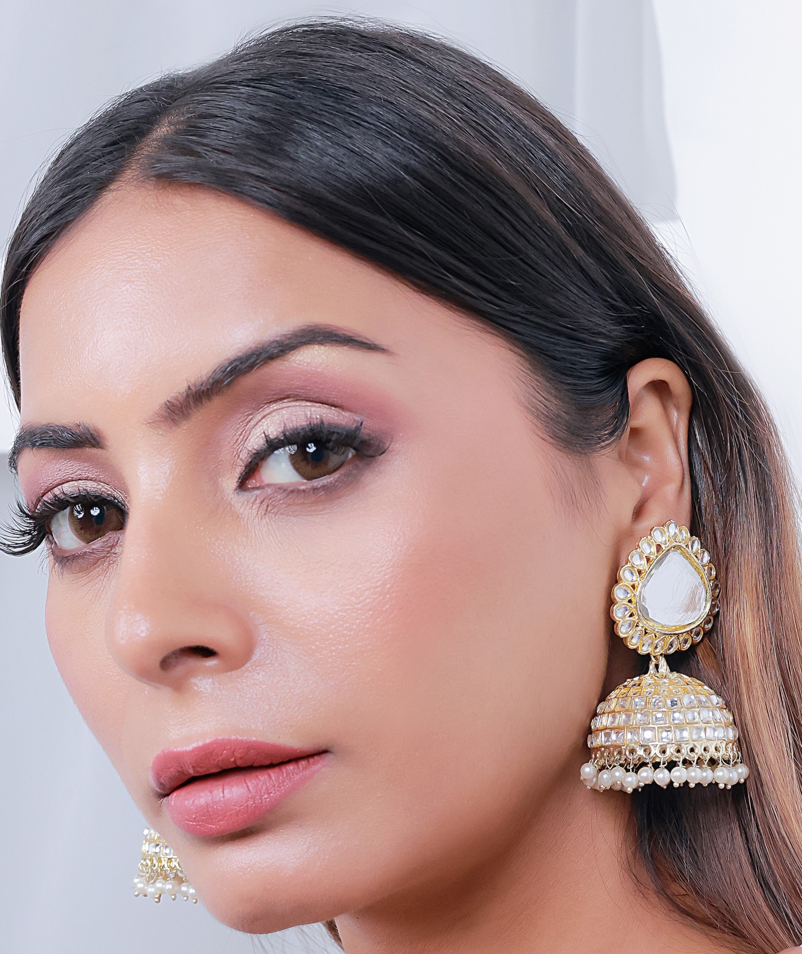 Gold Tone Kundan & Pearls work Traditional Jhumki Earrings