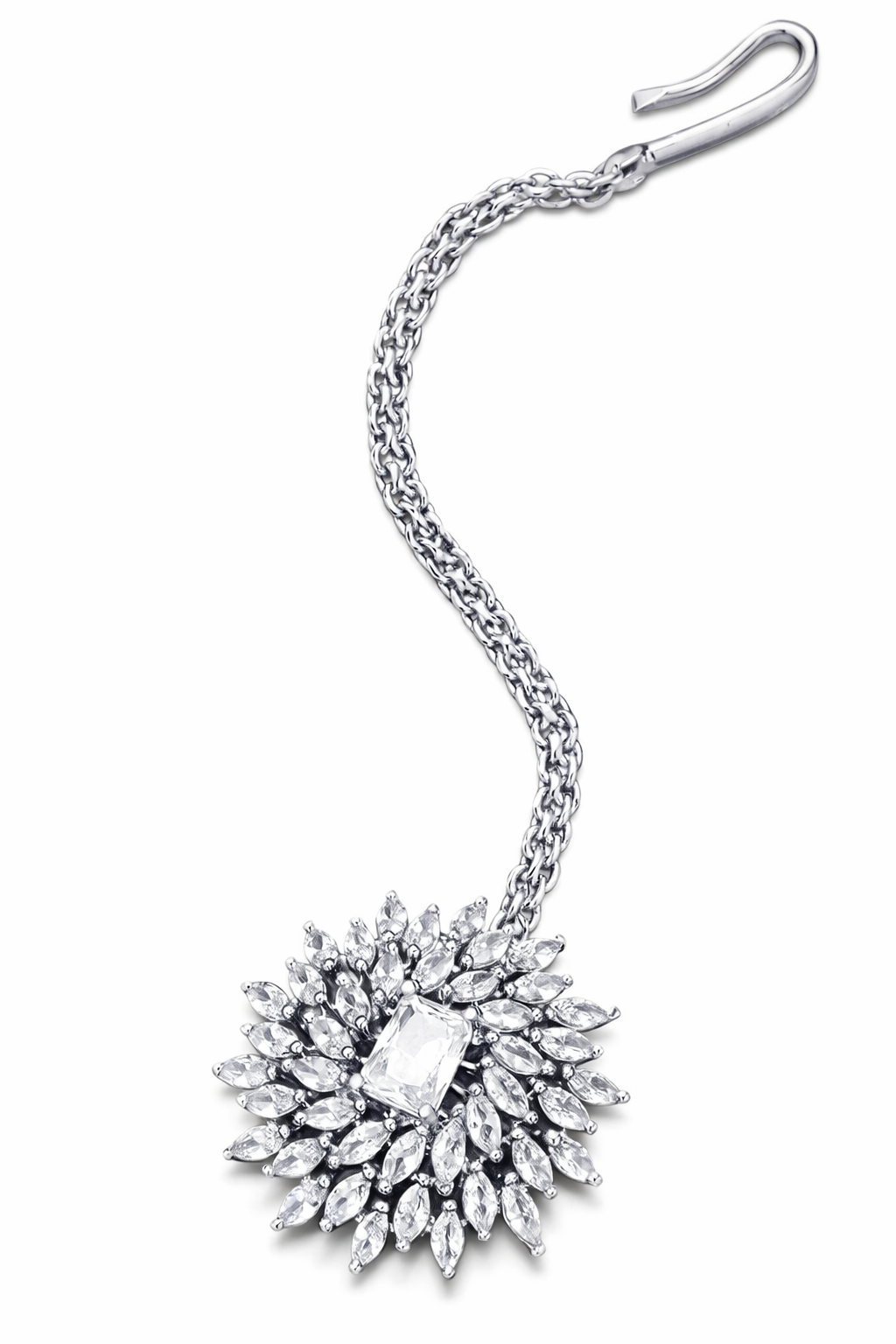 floral crystal maang tikka silver plated bridal forehead jewellery for women sunburst design traditional wedding festive hair accessory India