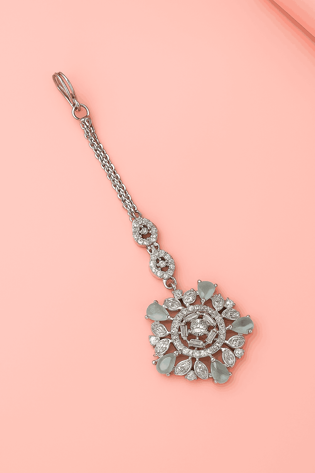 Tanaira Mint Green American Diamond Maangtikka