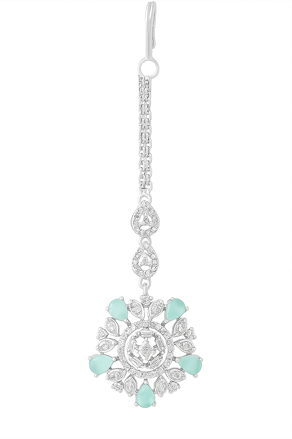 Tanaira Mint Green American Diamond Maangtikka