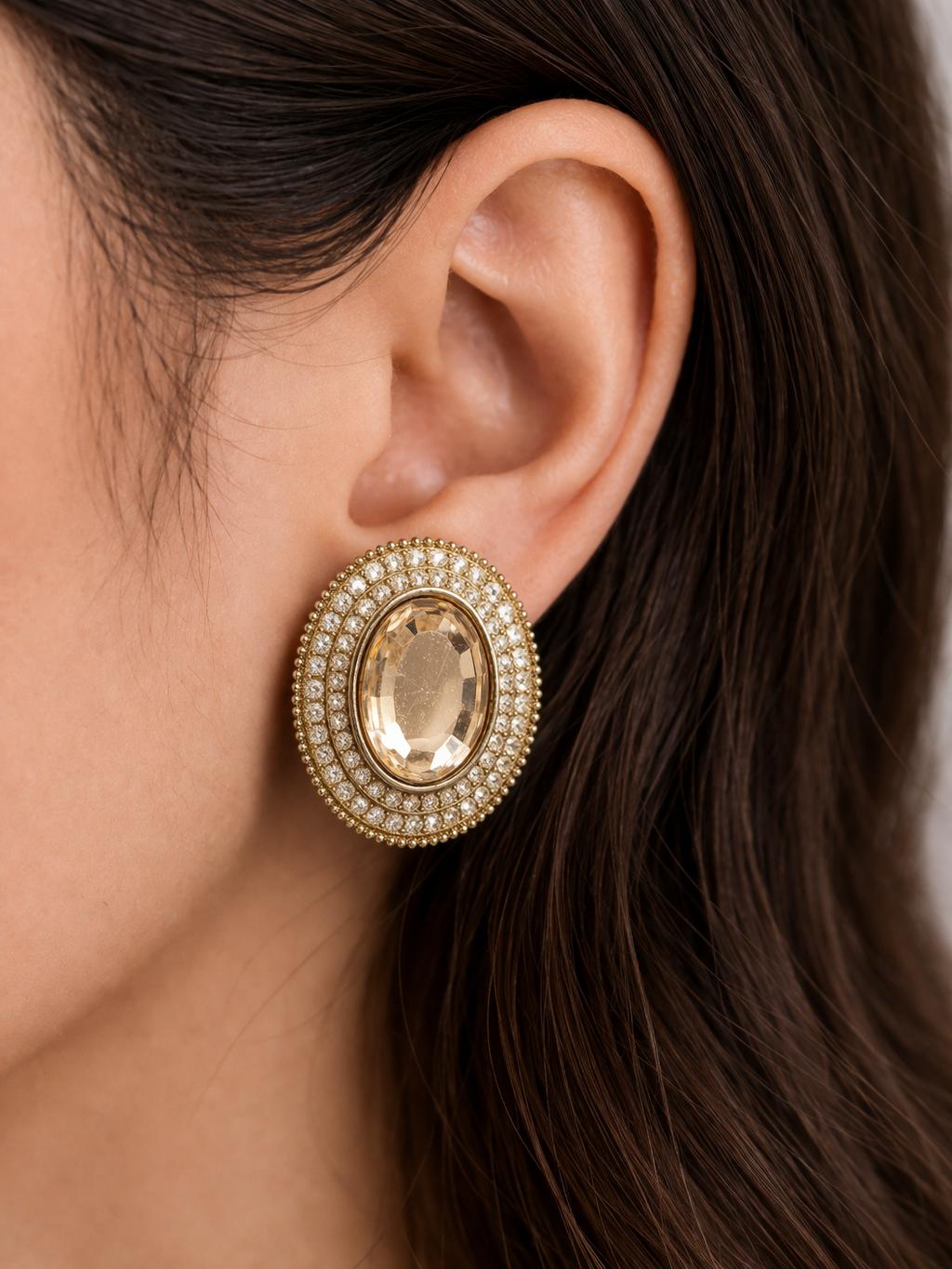 Oval Stone Stud Earrings