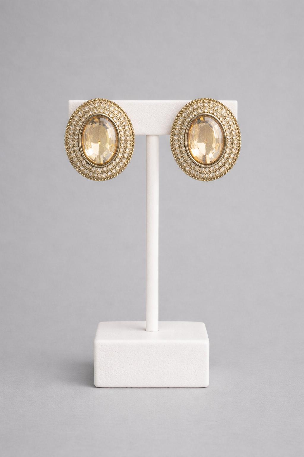Oval Stone Stud Earrings