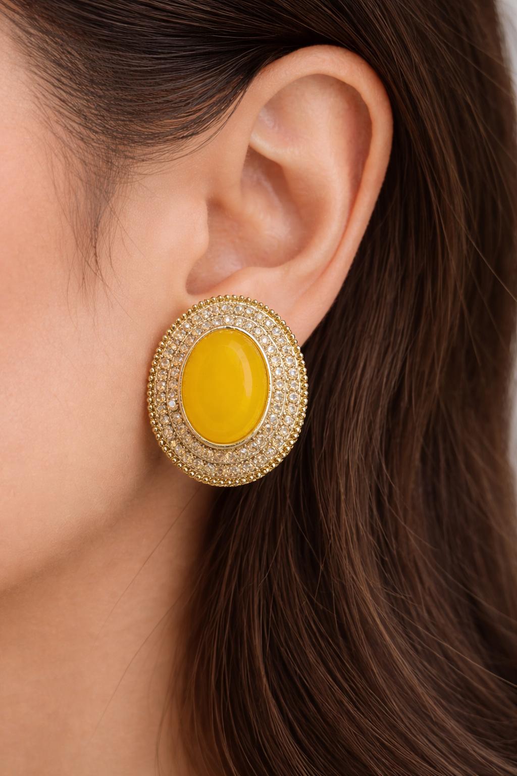 Oval Stone Stud Earrings