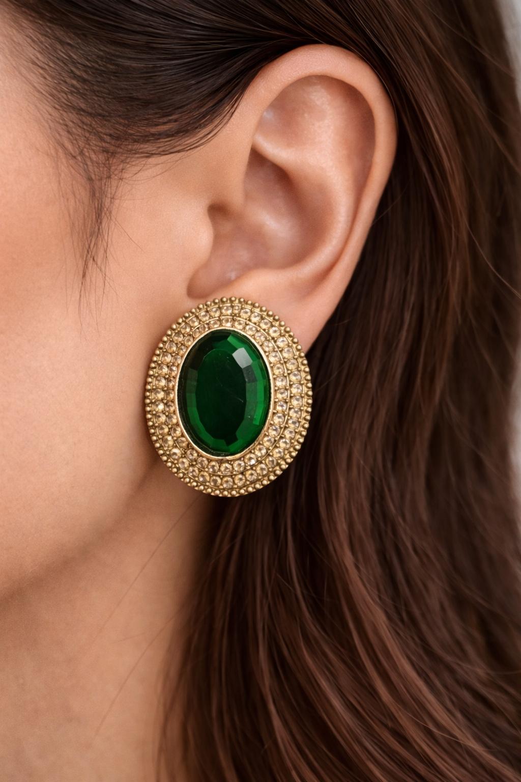 Oval Stone Stud Earrings
