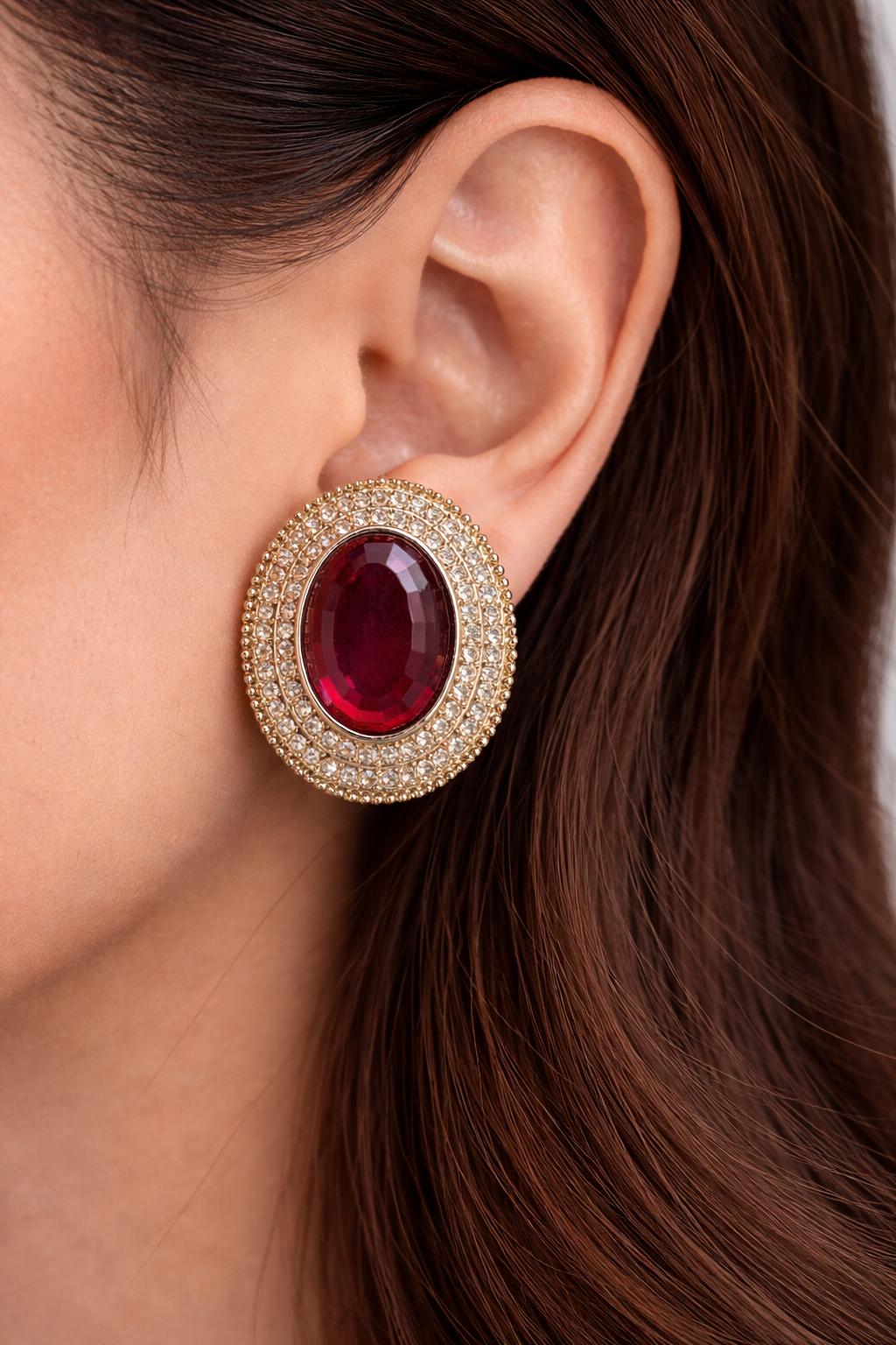 Oval Stone Stud Earrings