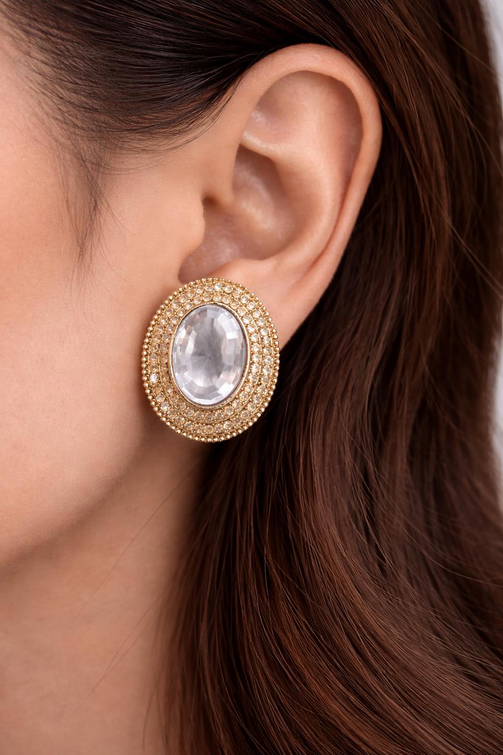 Oval Stone Stud Earrings