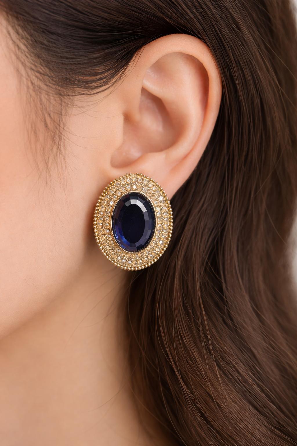 Oval Stone Stud Earrings