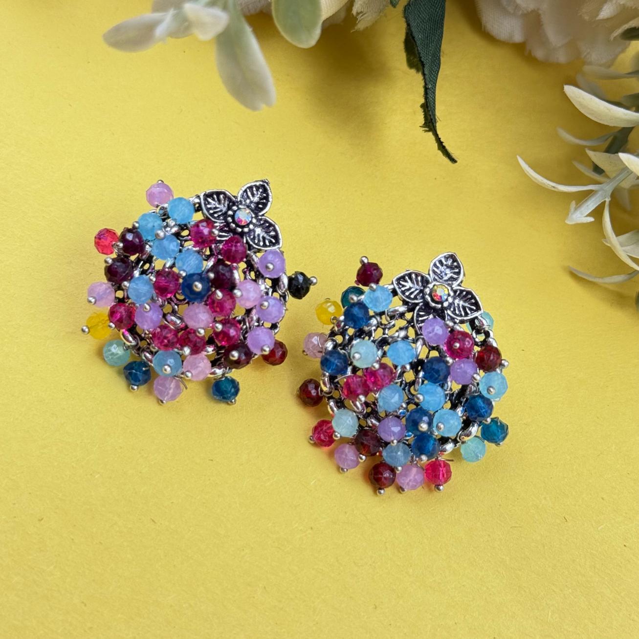 festive multicolor oxidised earrings for traditional wear
