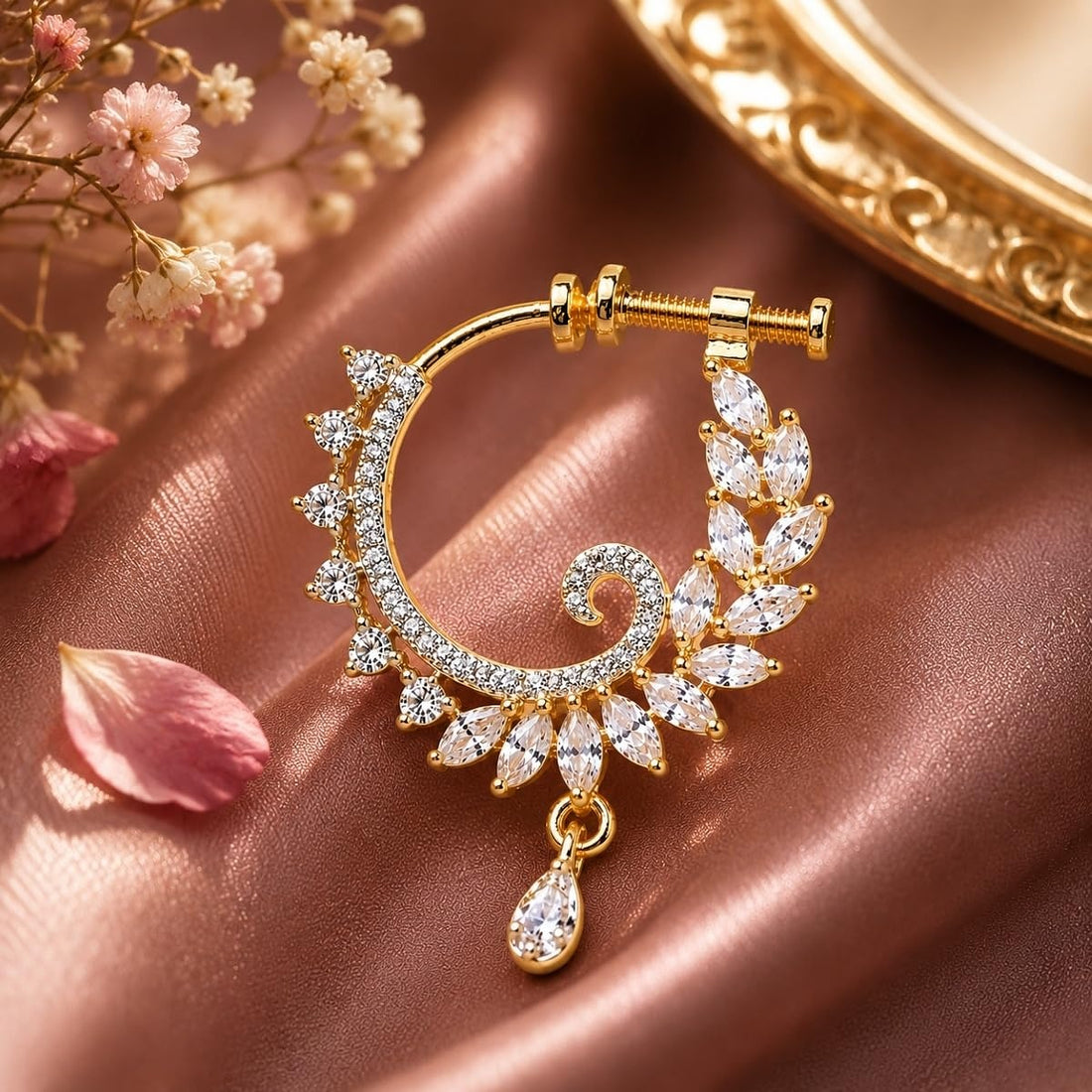 AD Nath | Sparkling CZ Nath Nose Ring for Women