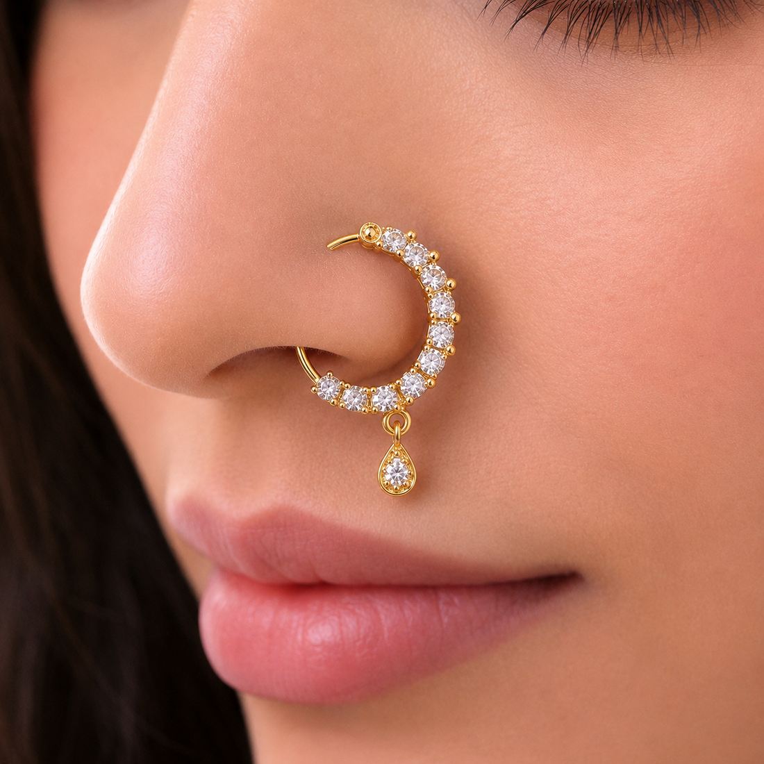 AD NATH | Crystal Stone Studded Nath Nose Ring for Women
