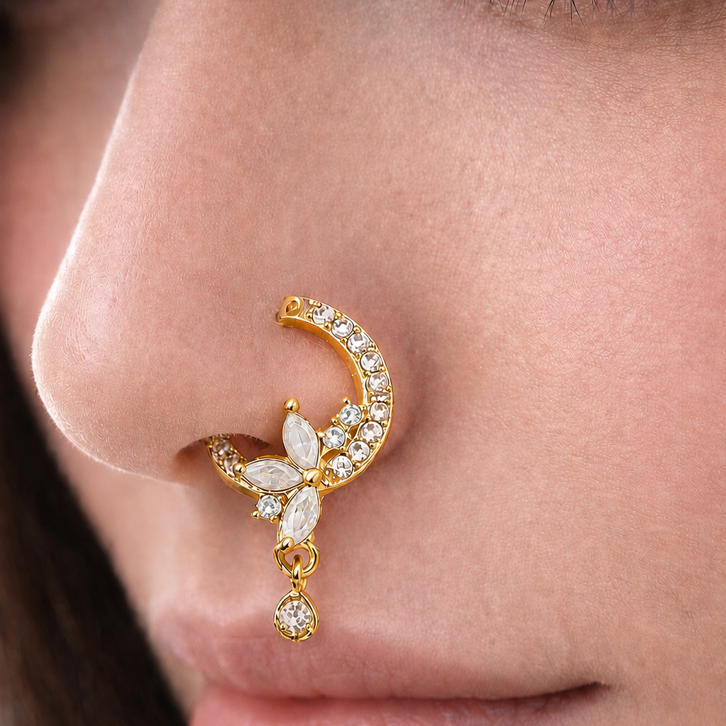 AD NATH | Crystal Stone Studded Nath Nose Ring for Women