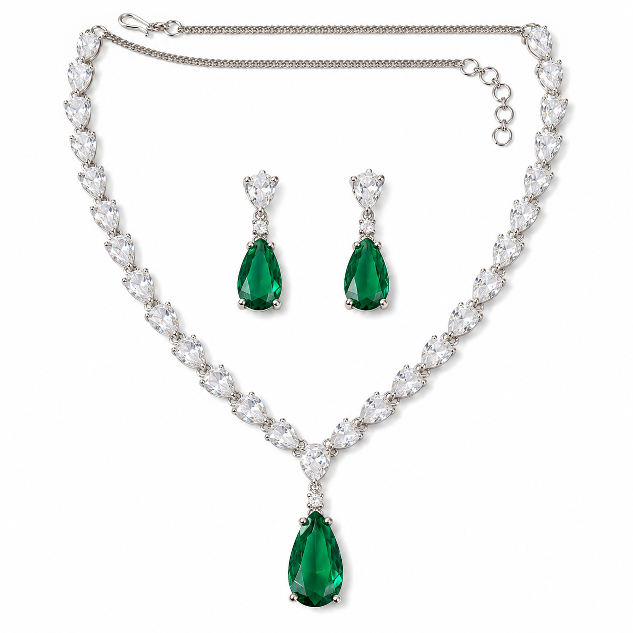 Emerald Green Necklace Set with Earrings