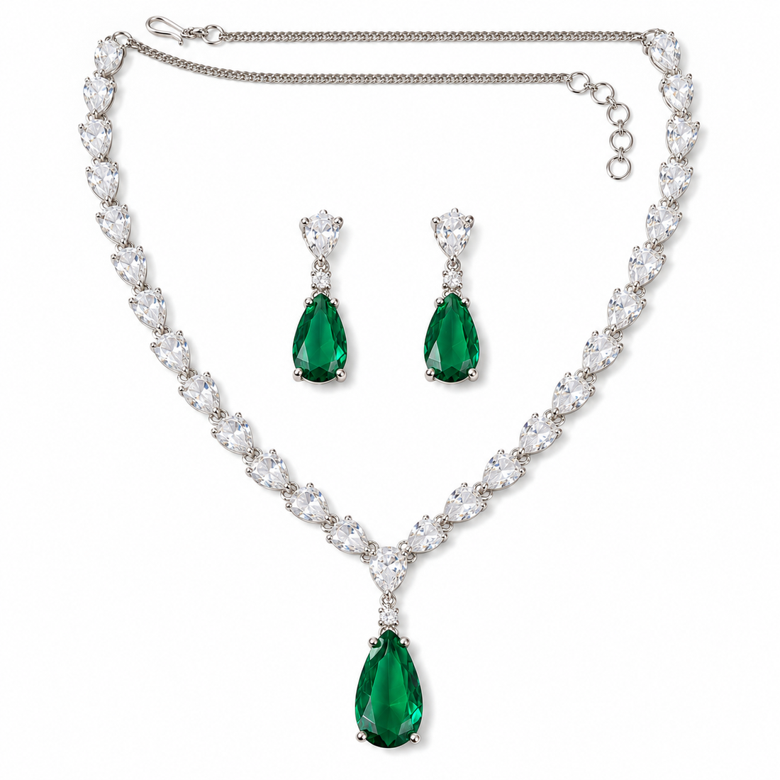 Emerald Green Necklace Set with Earrings