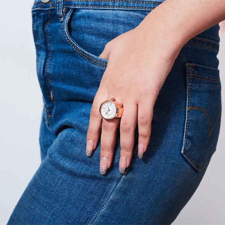 Anti Tarnish | Gold Plated Watch Style Finger Ring for Women – Adjustable & Trendy | Anti Tarnish
