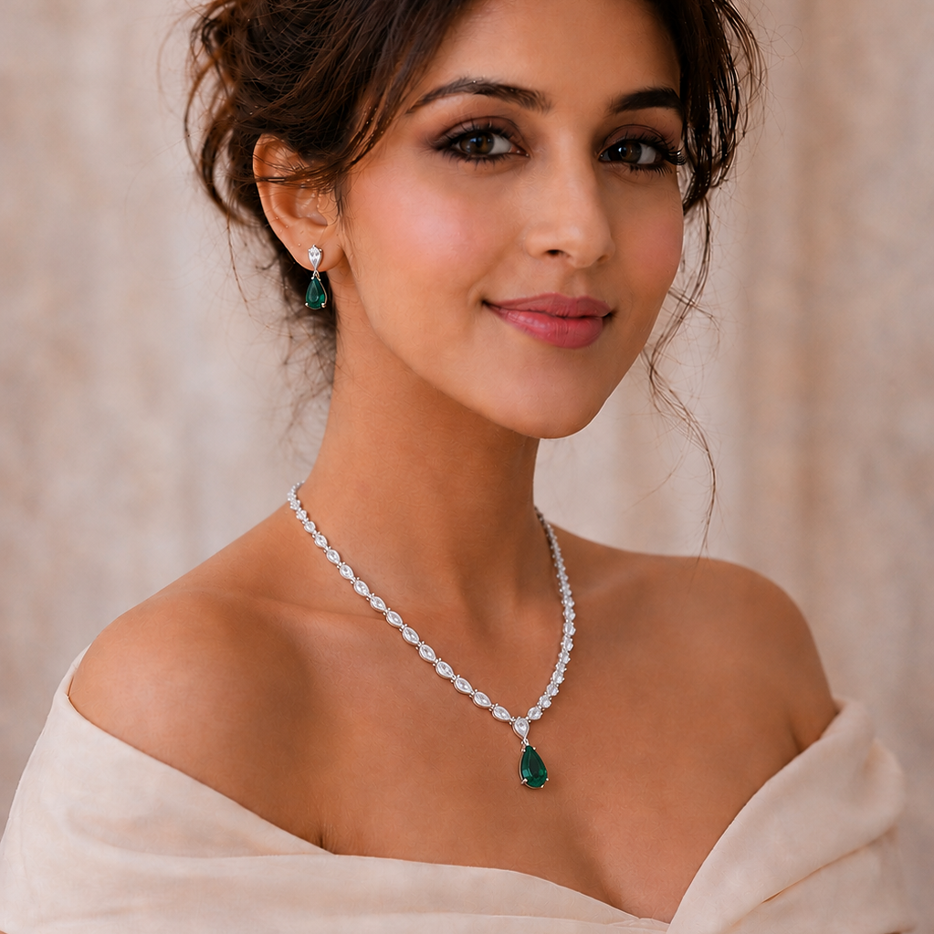 Emerald Green Necklace Set with Earrings