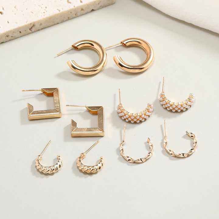 5-Piece Gold & Pearl Hoop Earring Set – Minimalist & Elegant Variety Pack