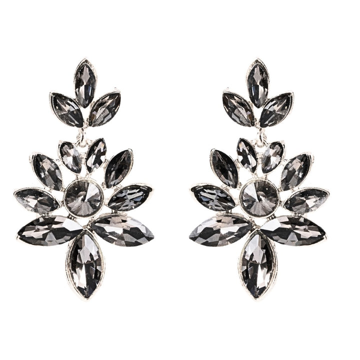 Rhinestone Leaf Black Earrings