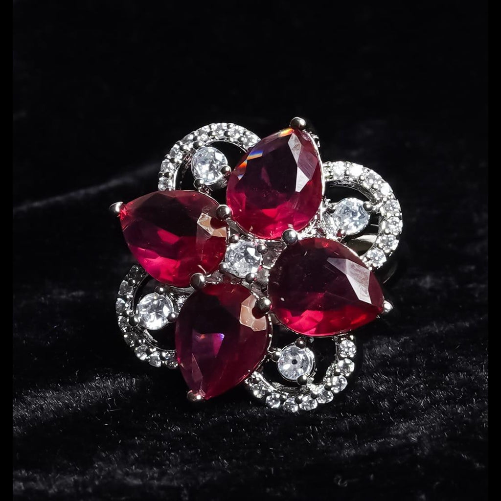 Ad Ruby Stuuded Silver Plated Cocktail Ring