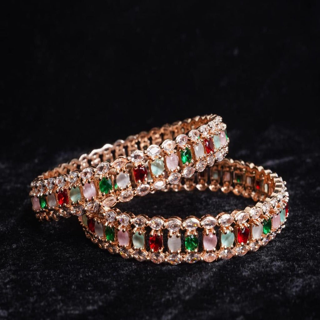 Set of 2 22K Rose Gold-Plated CZ Studded Bangles