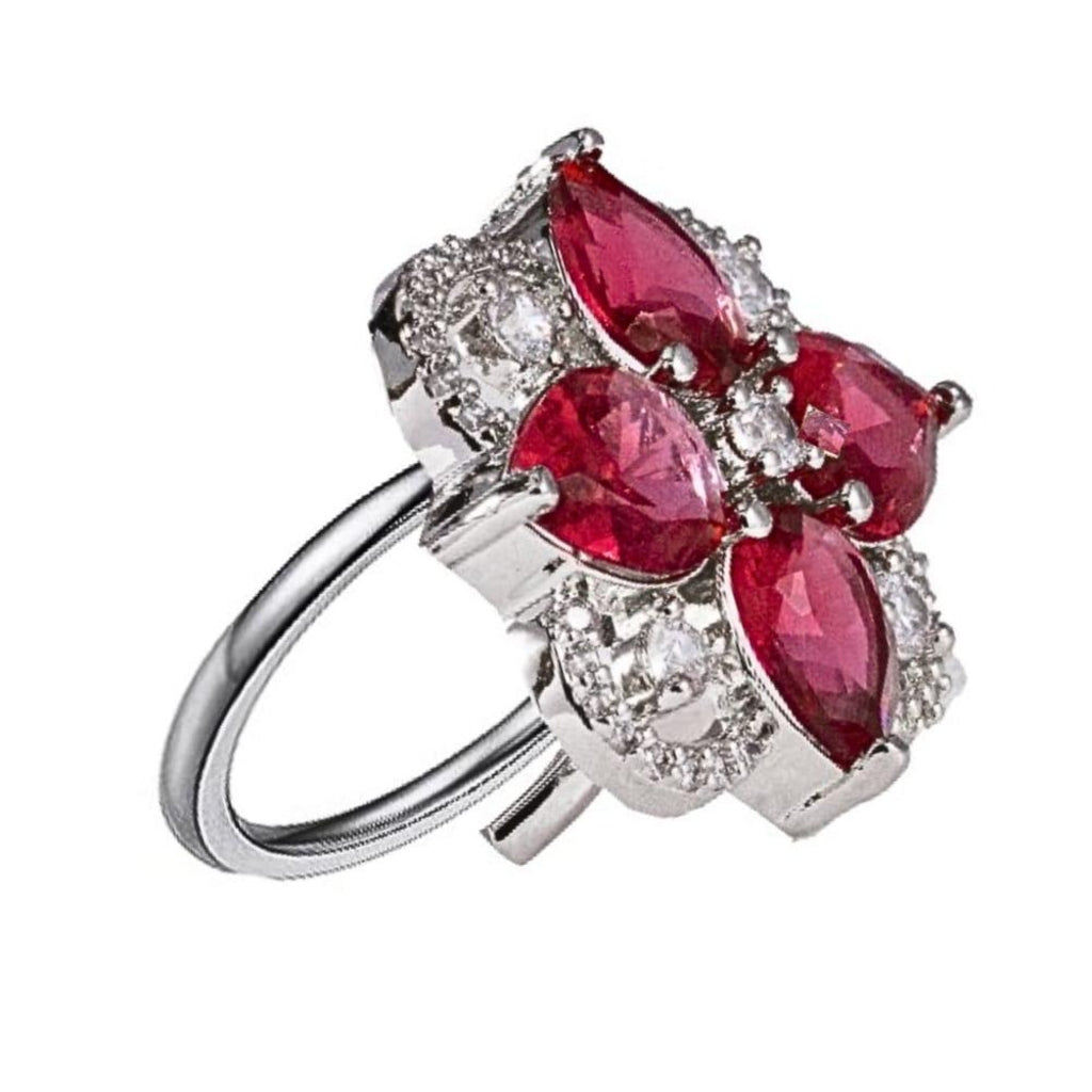 Ad Ruby Stuuded Silver Plated Cocktail Ring