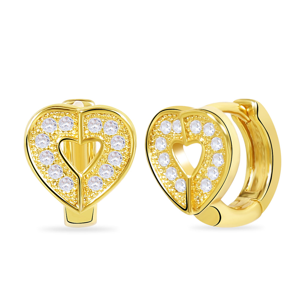 Heart Ad Studded Gold Stud - Washable