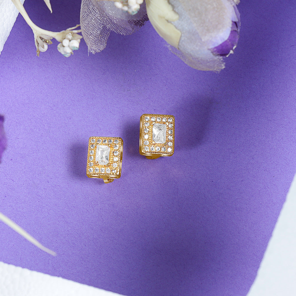 Rectangle American Diamond Gold Stud - Washable