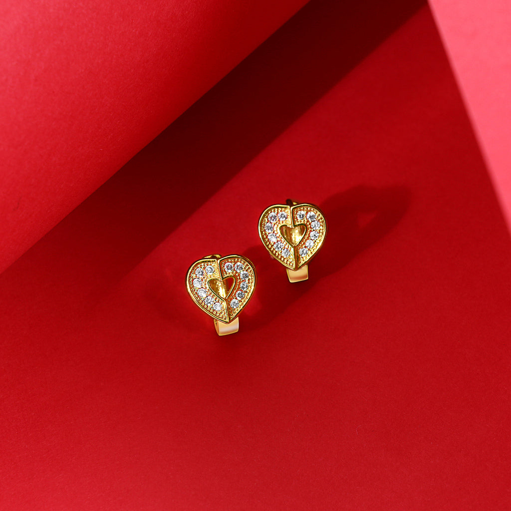 Heart Ad Studded Gold Stud - Washable