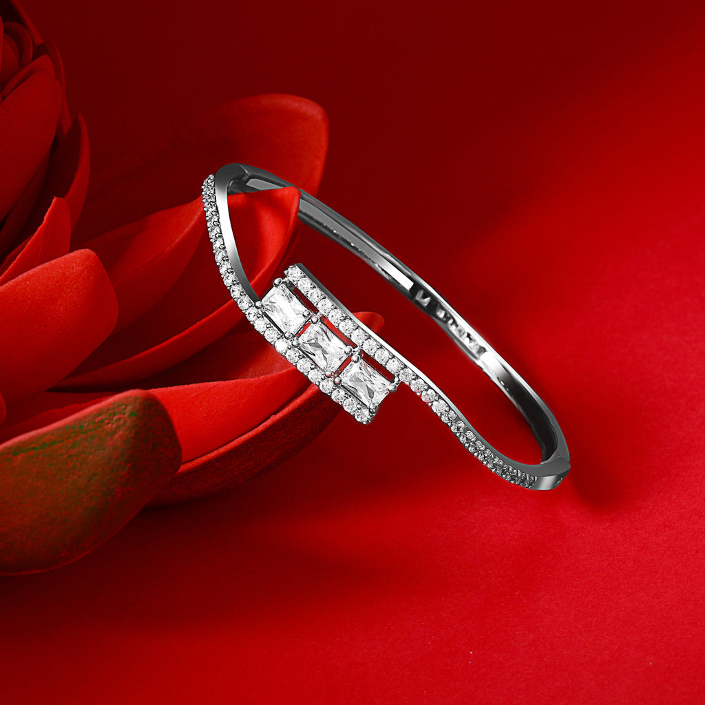 Rhodium-Plated AD & CZ Studded Double Line Bangle