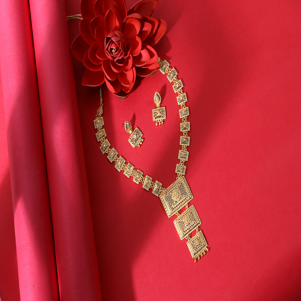 Gold Plated Traditional Long Kundan Necklace and Jhumki