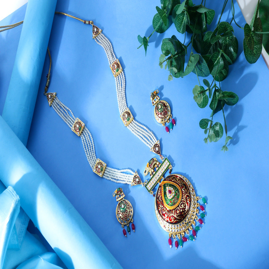 Rajputi Rajasthani Design Pearl Peacock Necklace Set Ranihaar