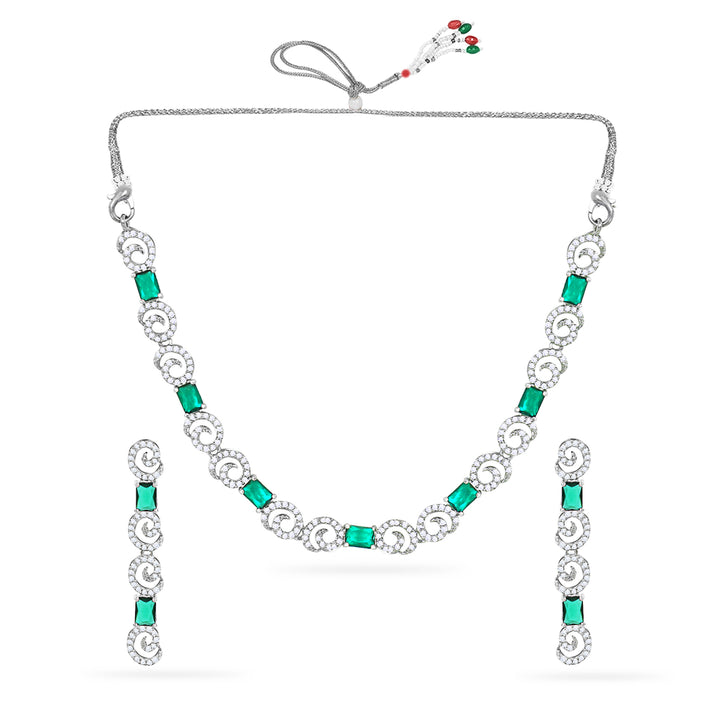 Silver Gleam Green AD Necklace Set