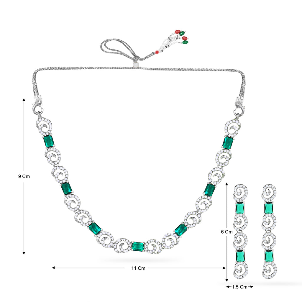 Silver Gleam Green AD Necklace Set